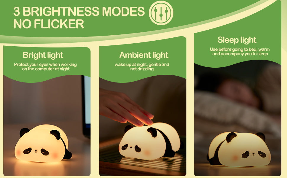 Cute Panda Night Light – Silicone Soft Lamp | Portable & Child-Safe Bedside Light (3 Level Dimmable)