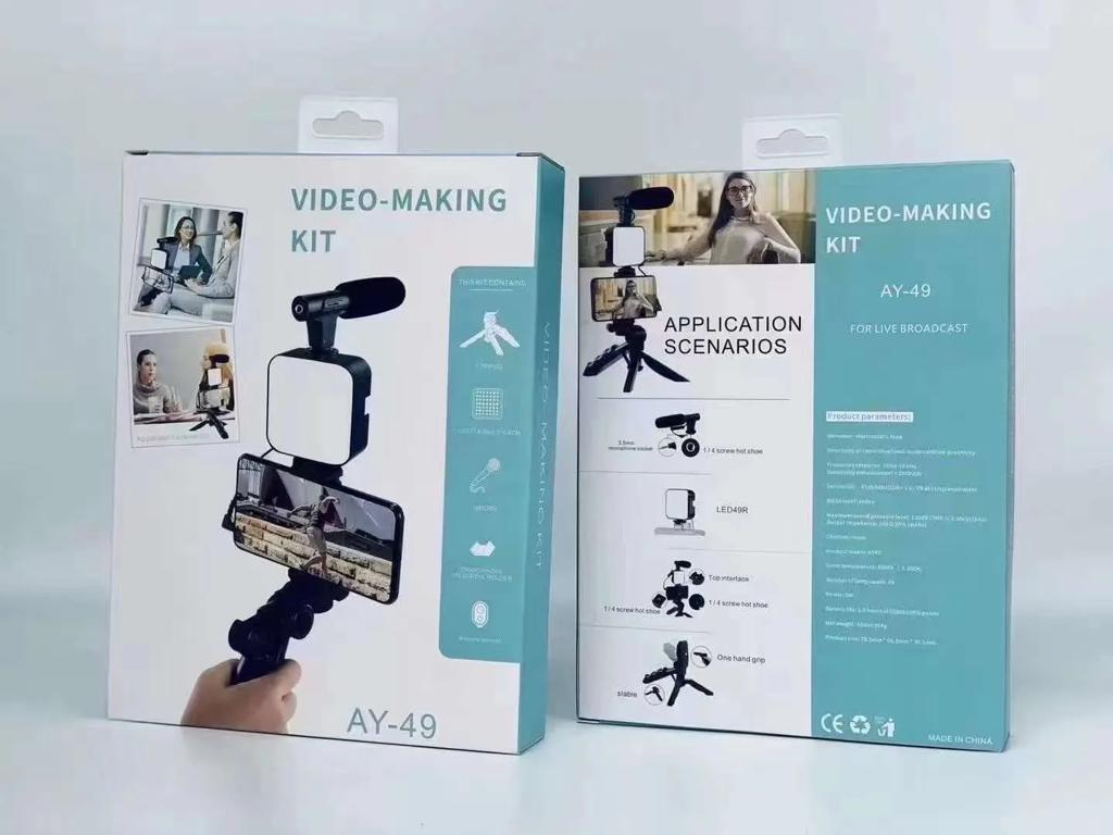 AY-49 Vlogger Video Making Kit – Microphone, LED Fill Light, Mini Tripod, Mobile Holder & Wireless Remote