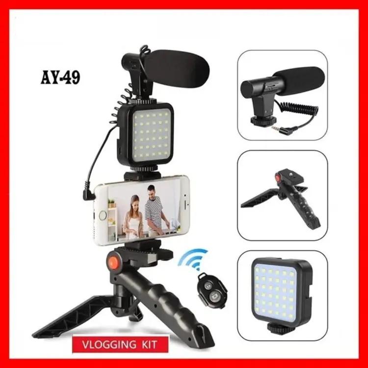 AY-49 Vlogger Video Making Kit – Microphone, LED Fill Light, Mini Tripod, Mobile Holder & Wireless Remote
