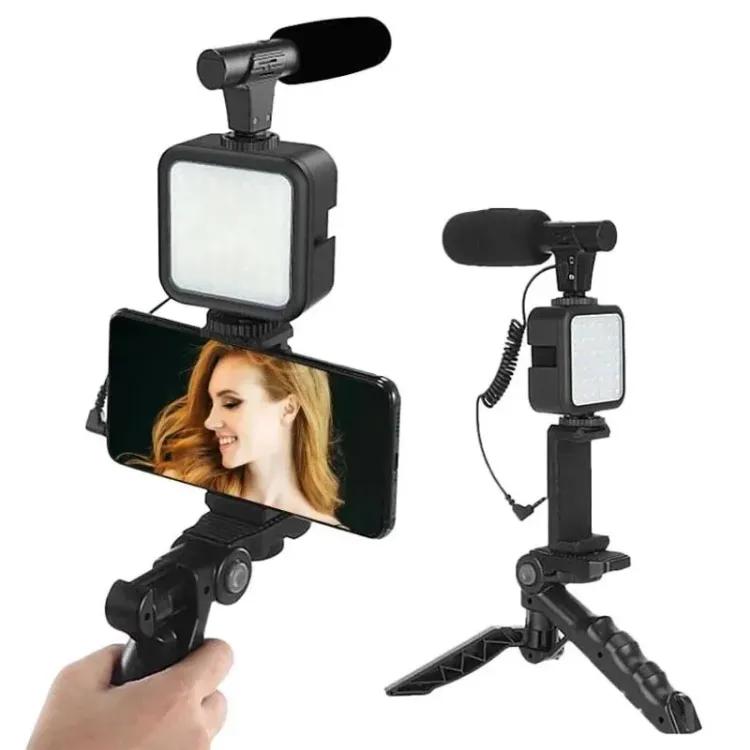 AY-49 Vlogger Video Making Kit – Microphone, LED Fill Light, Mini Tripod, Mobile Holder & Wireless Remote