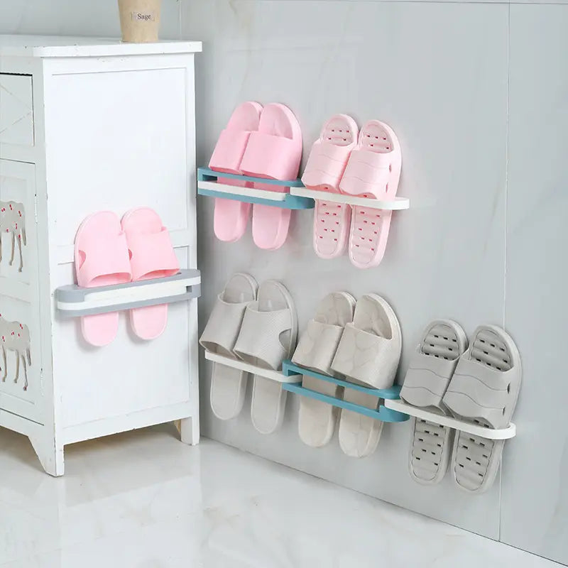3-in-1 Wall Mounted Folding Shoes & Slippers Rack – Bathroom Organizer