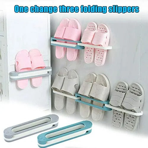 3-in-1 Wall Mounted Folding Shoes & Slippers Rack – Bathroom Organizer