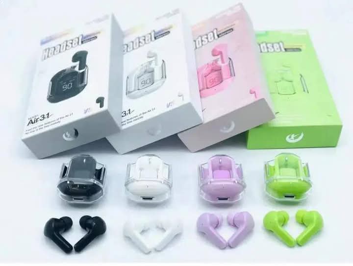 Air 31 Wireless Earbuds with Crystal Transparent Case, Bluetooth 5.3 & Type-C Charging (Random Color)