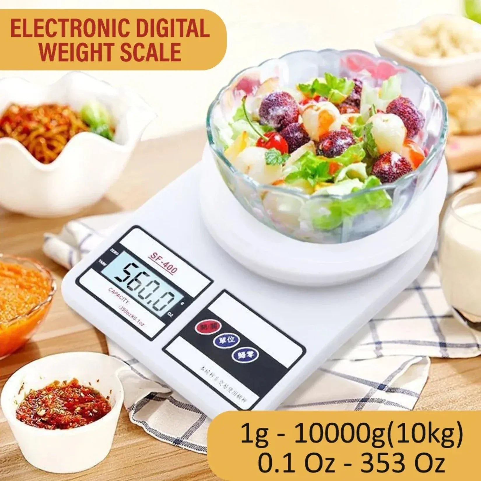 Digital Kitchen Weighing Scale - 10kg Capacity, Durable & Accurate (g & oz Measurement, No-LED)