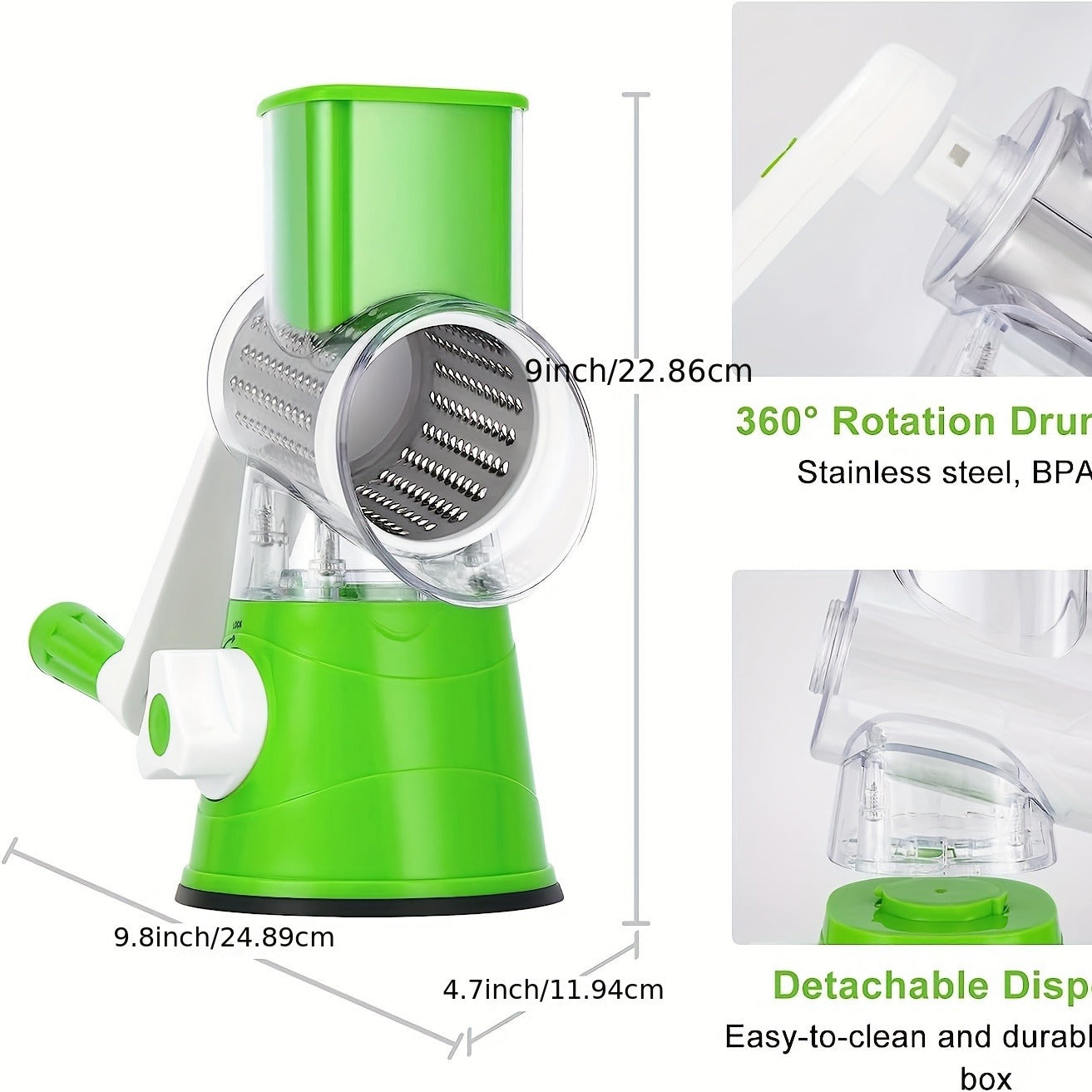 Manual 3-in-1 Vegetable Cutter & Drum Grater – Round Slicer, Multifunctional Kitchen Gadget