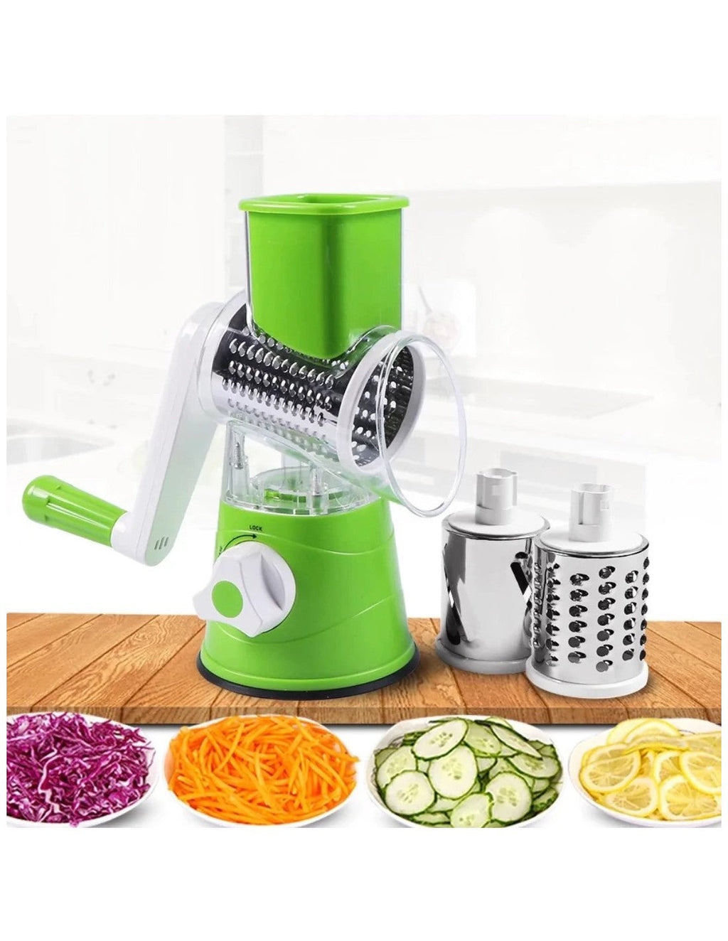 Manual 3-in-1 Vegetable Cutter & Drum Grater – Round Slicer, Multifunctional Kitchen Gadget