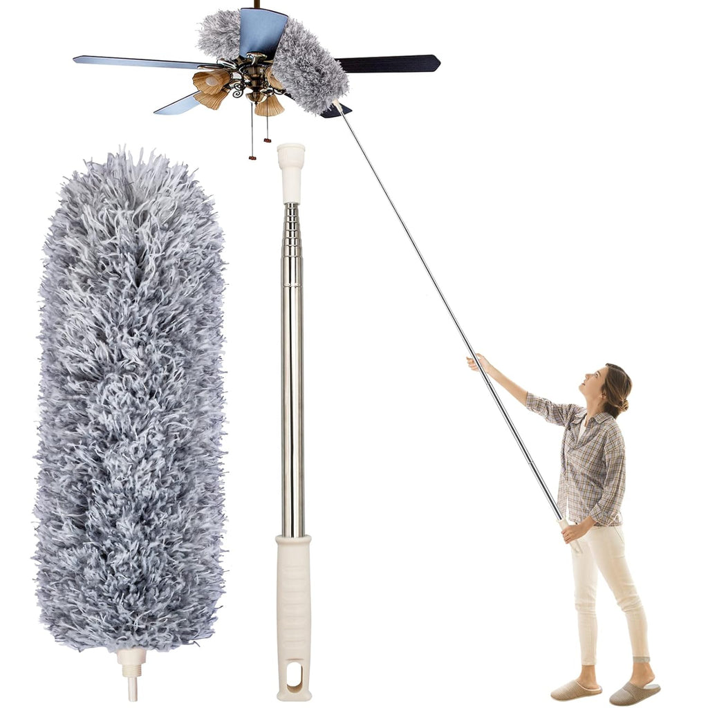 Premium Microfiber Fan Duster – Extendable & Washable Dust Cleaner | 360° Flexible and Easy Cleaning for Fans, Shelves & Hard-to-Reach Areas