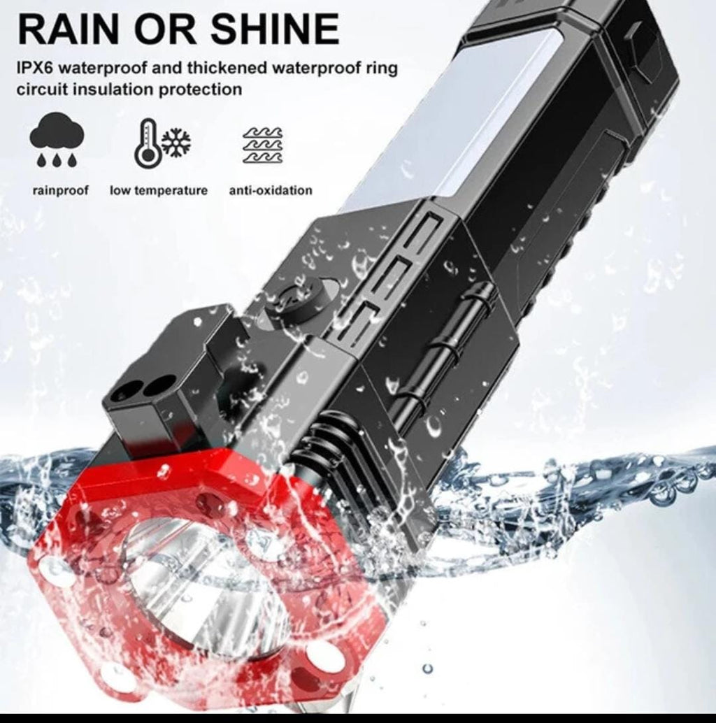 High Power LED Rechargeable Torch Light with Tactical Hammer & Power Bank | Emergency Flashlight (Random Color)