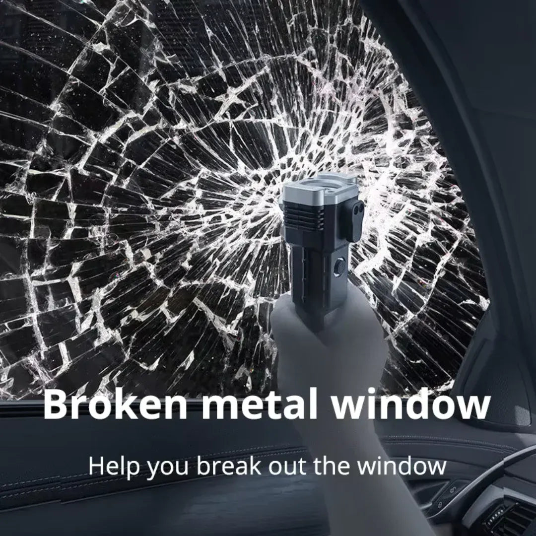 High Power LED Rechargeable Torch Light with Tactical Hammer & Power Bank | Emergency Flashlight (Random Color)