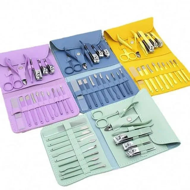 16-Piece Professional Manicure & Pedicure Grooming Kit | Stainless Steel Nail Care Set with Travel Case (Random Pastel Color)